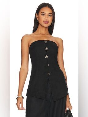 Free People Strapless Black Button-Front Topdress